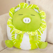 sitting sleeping cute kawaii chonky green vegetable cabbage pig plushie with eyes closed