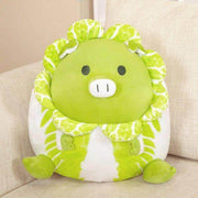 sitting sleeping cute kawaii chonky green vegetable cabbage pig plushie with eyes open