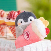 cute kawaii chonky fluffy penguin plushie keyring in sweet ice cream dessert costume on bag