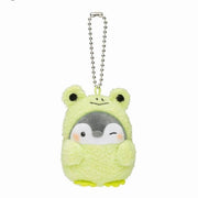 cute kawaii chonky fluffy penguin plushie keyring in green frog costume