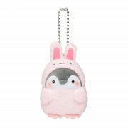 cute kawaii chonky fluffy penguin plushie keyring in pink bunny rabbit costume