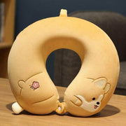 cute kawaii chonky fluffy cuddly corgi dog donut neck plush pillow with U shape for car or airplane rides