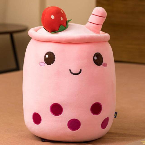pink strawberry cute kawaii chonky bubble tea boba plushie with toppings