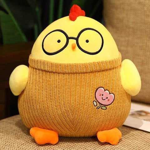 Chonky cute kawaii nerd doctor chicken plushie with nerdy glasses and yellow sweater pullover vest