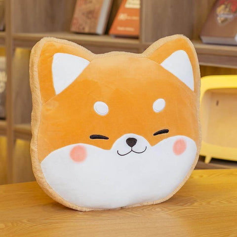 cute kawaii chonky fluffy orange shiba inu dog head pillow