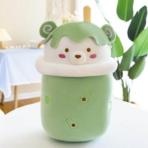 green cute kawaii chonky bear bubble tea boba plushie