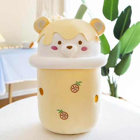 yellow cute kawaii chonky bear bubble tea boba plushie