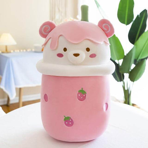 pink cute kawaii chonky bear bubble tea boba plushie