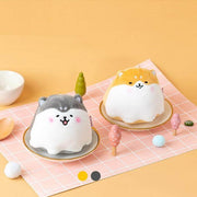 orange and gray cute chonky kawaii round shiba inu pudding dessert soft plushie keyrings