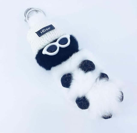 cute kawaii chonky white and black cool caterpillar keyrings with sunglasses, beanie, and sweater
