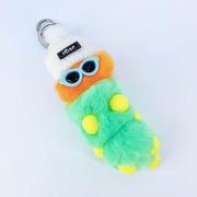 cute kawaii chonky green and orange cool caterpillar keyrings with sunglasses, beanie, and sweater