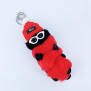 cute kawaii chonky black and red cool caterpillar keyrings with sunglasses, beanie, and sweater