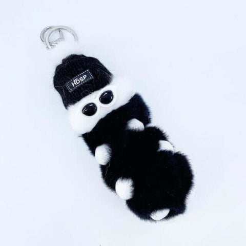 cute kawaii chonky black and white cool caterpillar keyrings with sunglasses, beanie, and sweater