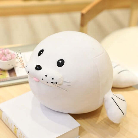 cute kawaii round chonky seal plushie in white