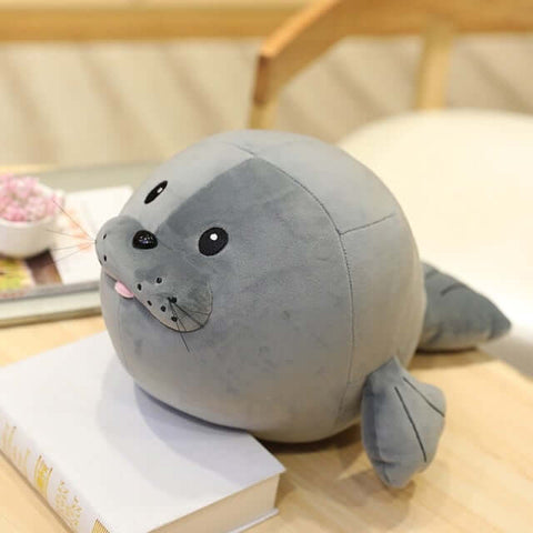 cute kawaii round chonky seal plushie in gray