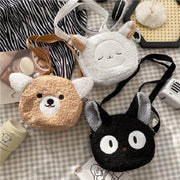 cute kawaii chonky fluffy animal head handbags and bags with shoulder straps in black cat, corgi dog and sheep design