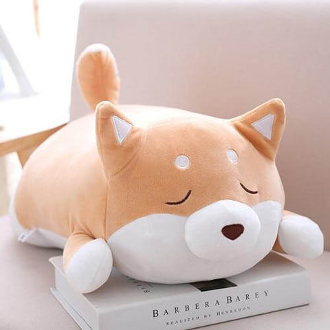 cute kawaii chonky squishy brown shiba inu dog plushie with sleeping eyes closed