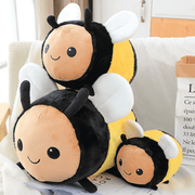 big and small cute kawaii chonky bee plushies with wings and black and yellow stripes