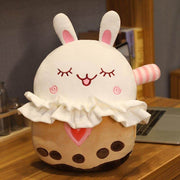 cute kawaii chonky white bunny rabbit bubble tea pillow and hand warmer